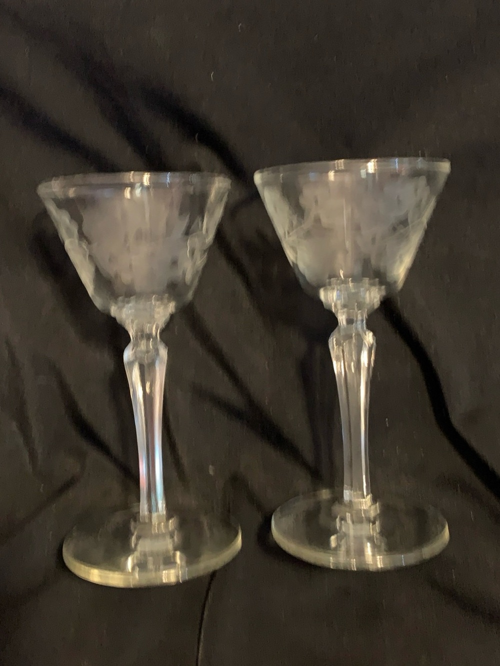 Vintage Libbey Set Of Two Stemmed Champagne/Tall Sherbet Grey Cut Floral